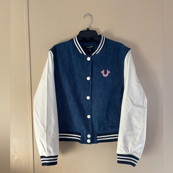 NWT True Religion Denim Buddha Varsity Jacket sz XL - Picture 1 of 8